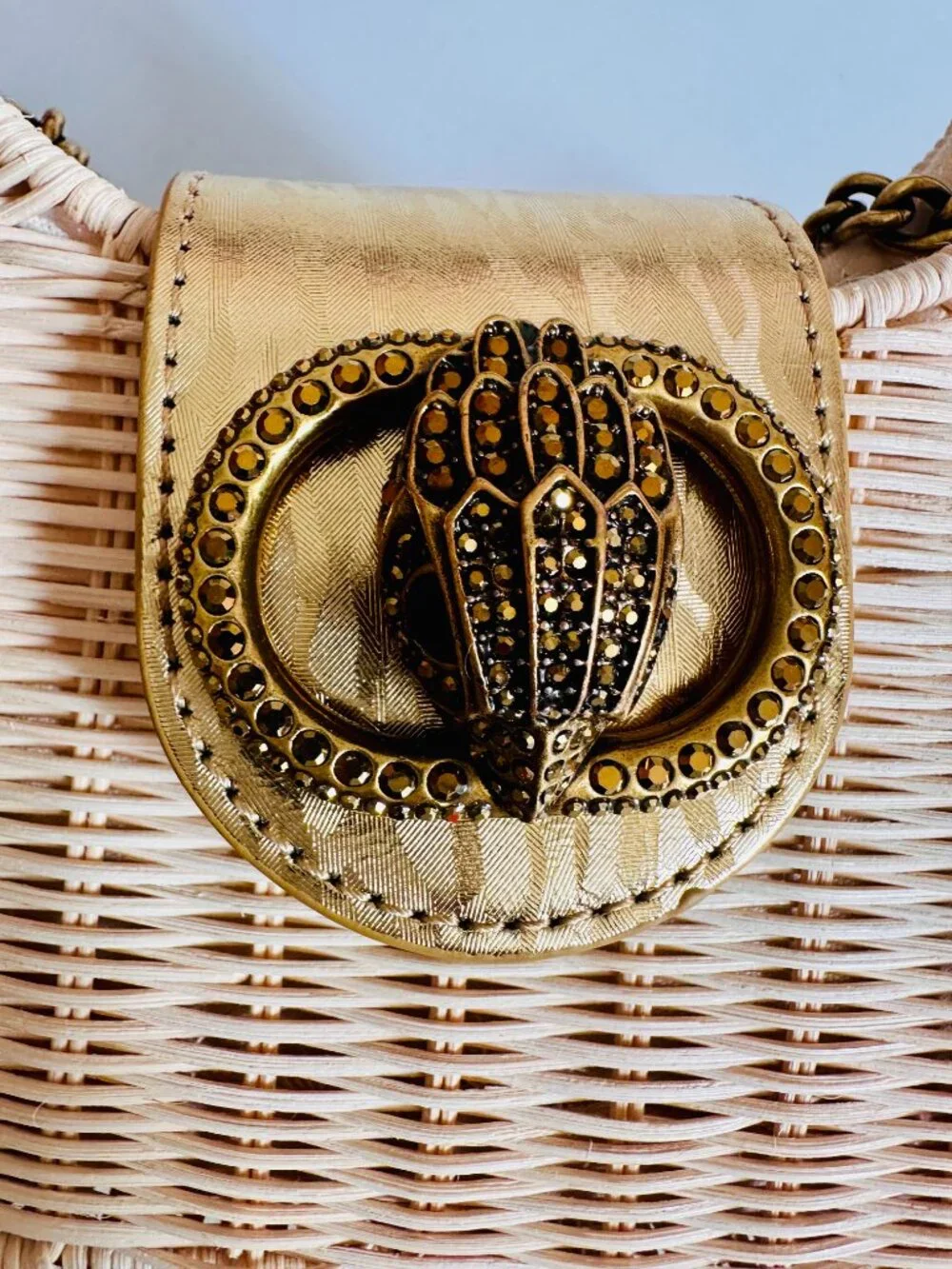 KURT GEIGER LONDON 2-WAY CHELSEA RATTAN WICKER BASKET HOBO CROSSBODY BAG $276
